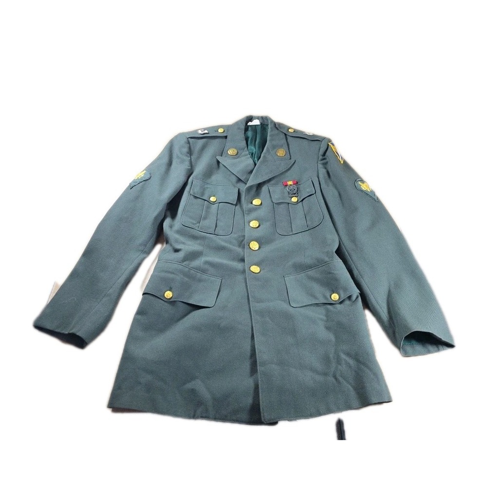 Vintage Army Green Military Sport Coat Blazer Jacket With‎ Medals Mens SZ 37L